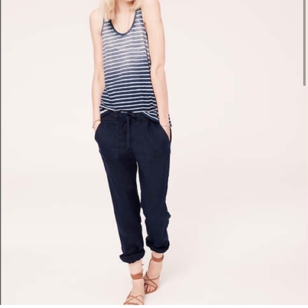 Lou & Grey navy blue front seam cargo chino cotton pants drawstring waist size 2